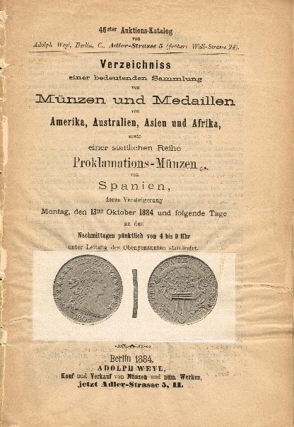 The very rare 1884 Adolph Weyl auction catalog featuring an 1804 silver dollar