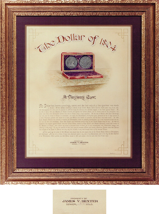 The Dollar of 1804 Property of James V Dexter